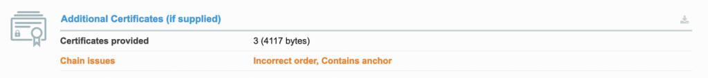 An SSL checker showing incorrect chain order issue